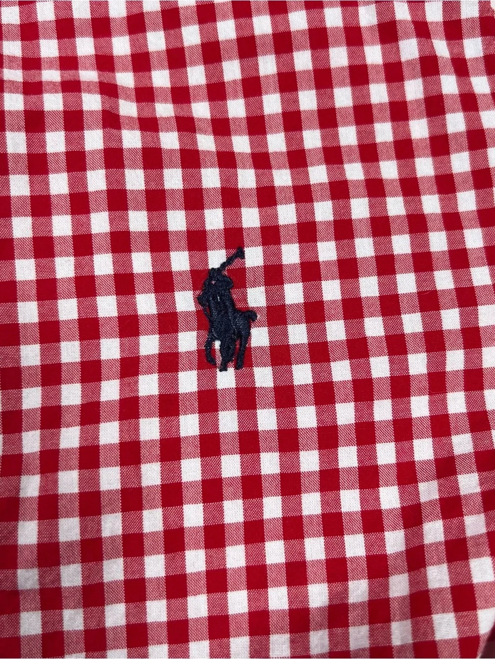 Ralph Lauren Boys Gingham Check Button Down Dress Shirt Long Sleeve M 10-12 Red